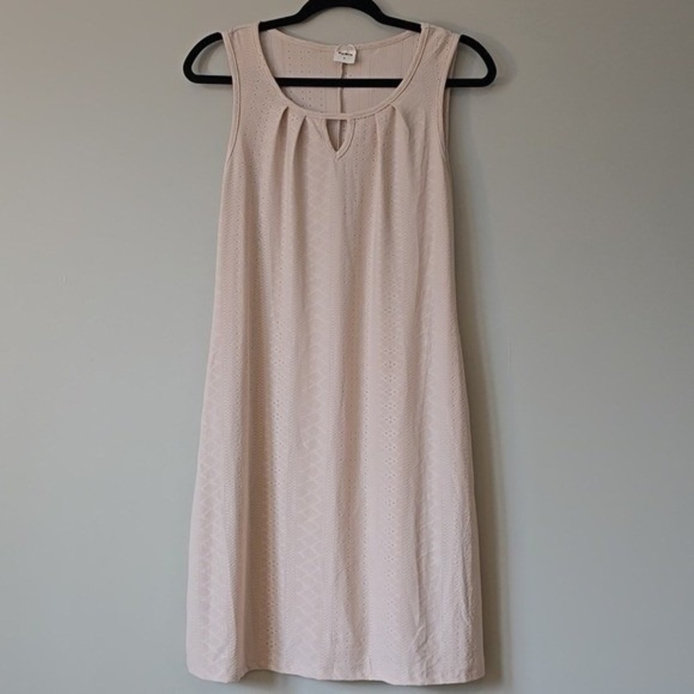 Rumia Womens Pointelle Knit Sleeveless Shift Dress Blush Pink Keyhole Neck Small
